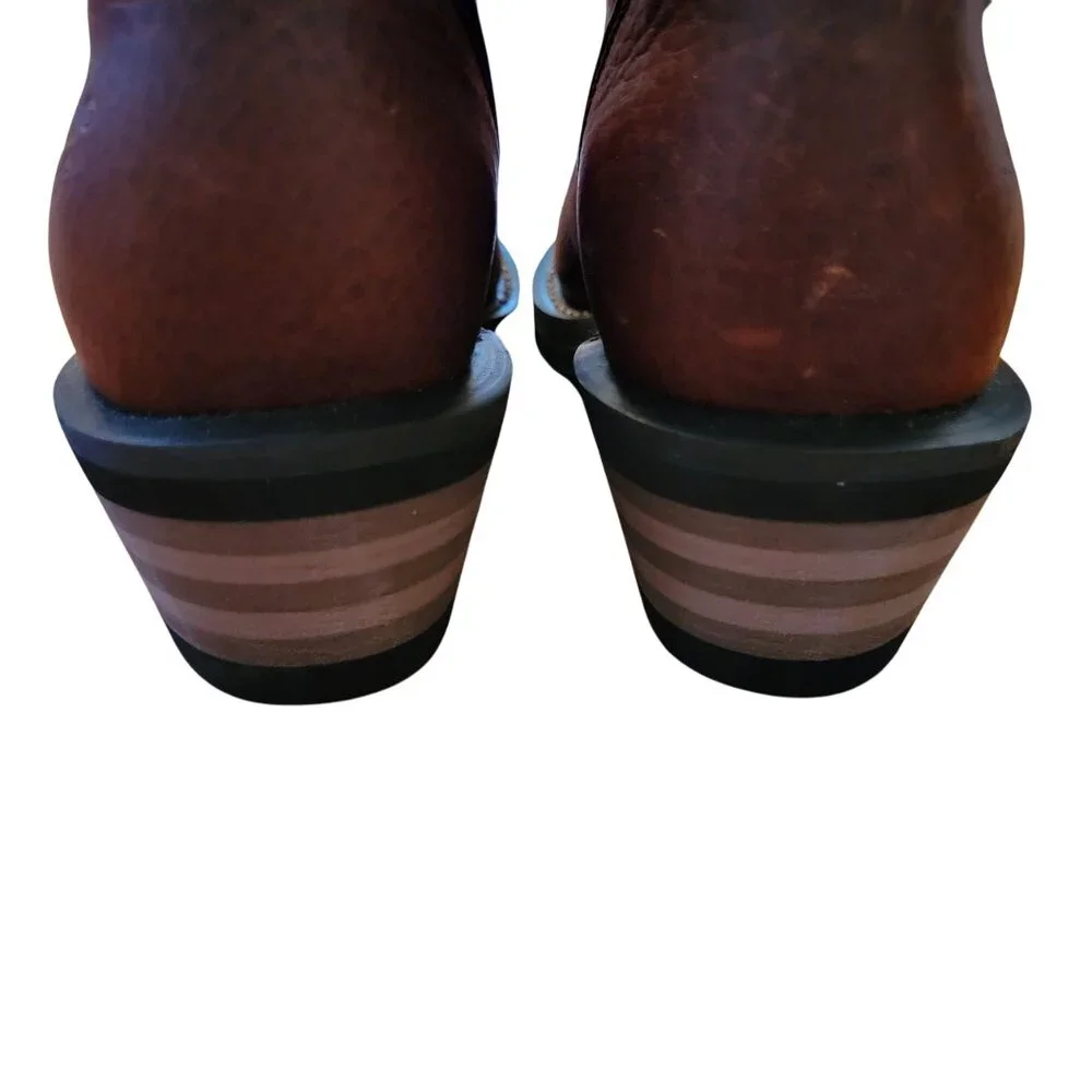 Ad Tec Girls 2 Brown Leather Packer‎ Boots Stacked Heel Water Repellant 4173